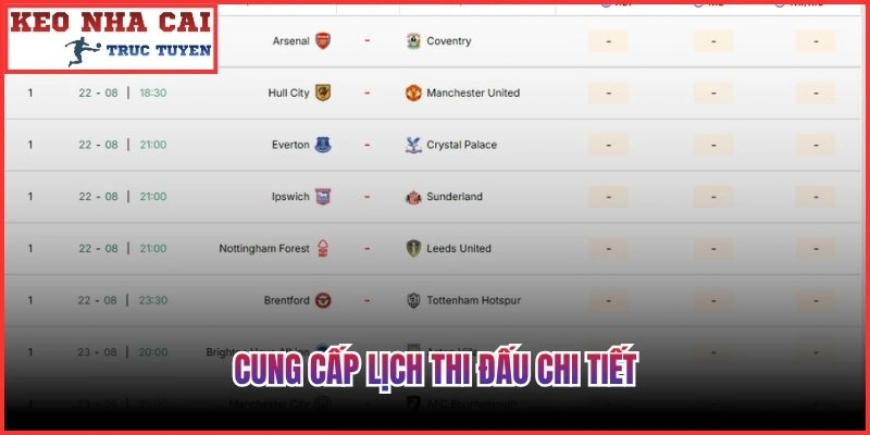 Cung cấp lịch thi đấu chi tiết