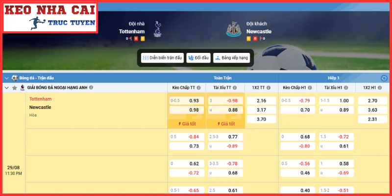 Kèo châu Á trận Tottenham Hotspur vs Newcastle United (23:30, 29/08 | Ngoại Hạng Anh)